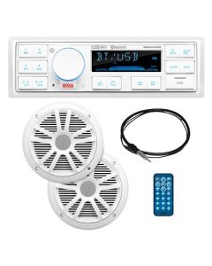 Boss Audio Mck500wb6 Kit WMr500uab, 2 Mr6w Speakers, Mrant10 Antenna, White Remote Refurbished-small image