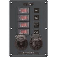 Blue Sea 4321 Circuit Breaker Switch Panel 4 Position Gray W12v Socket Dual Usb-small image